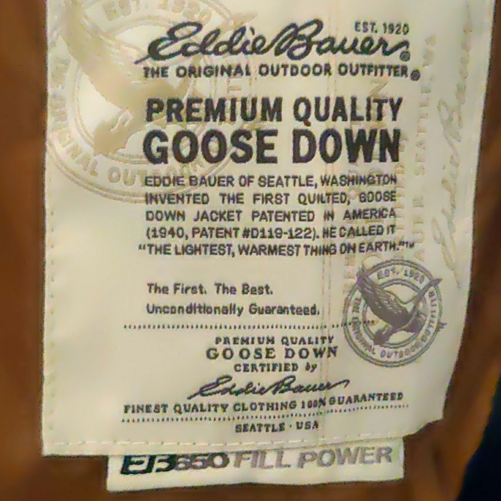 Eddie Bauer 650 Fill Down Premium Goose Down Blue Puffer Jacket Men's Large